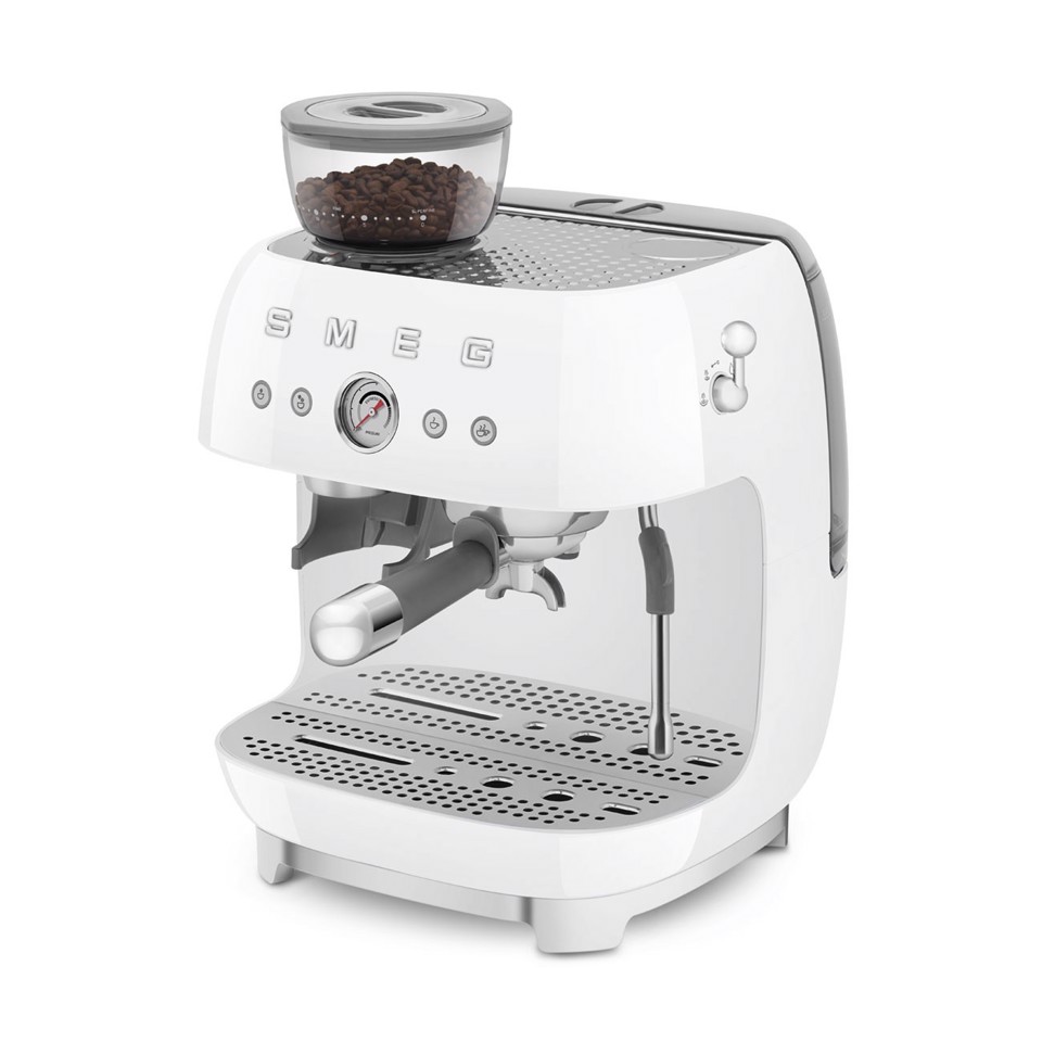 Smeg Macchina da Caffè Espresso Manuale con macinacaffè integrato 50's Style – Bianco LUCIDO – EGF03WHEU