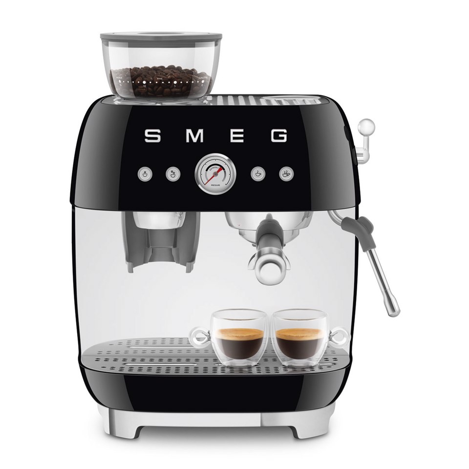 Smeg Macchina da Caffè Espresso Manuale con macinacaffè integrato 50's Style – Nero LUCIDO – EGF03BLEU