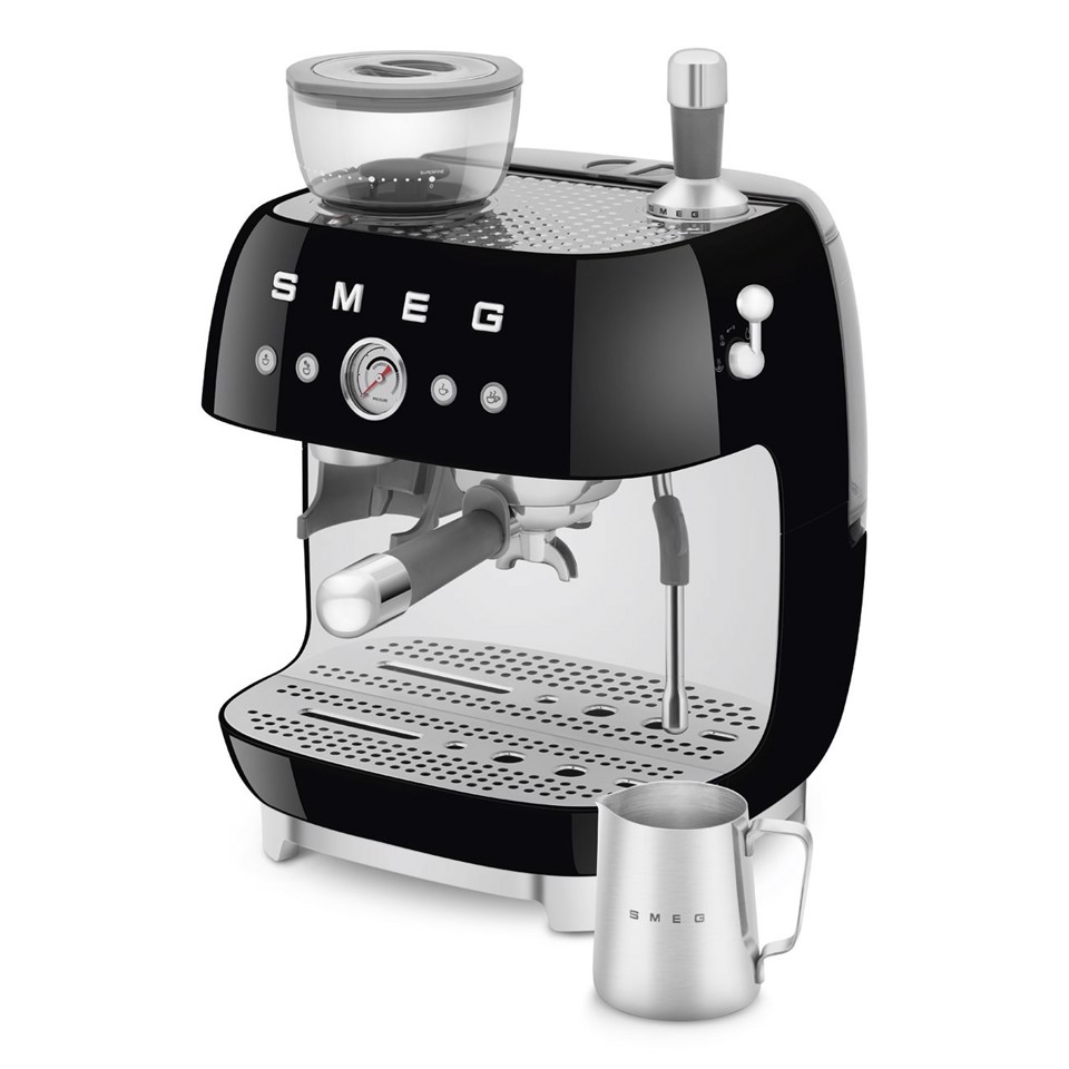 Smeg Macchina da Caffè Espresso Manuale con macinacaffè integrato 50's Style – Nero LUCIDO – EGF03BLEU