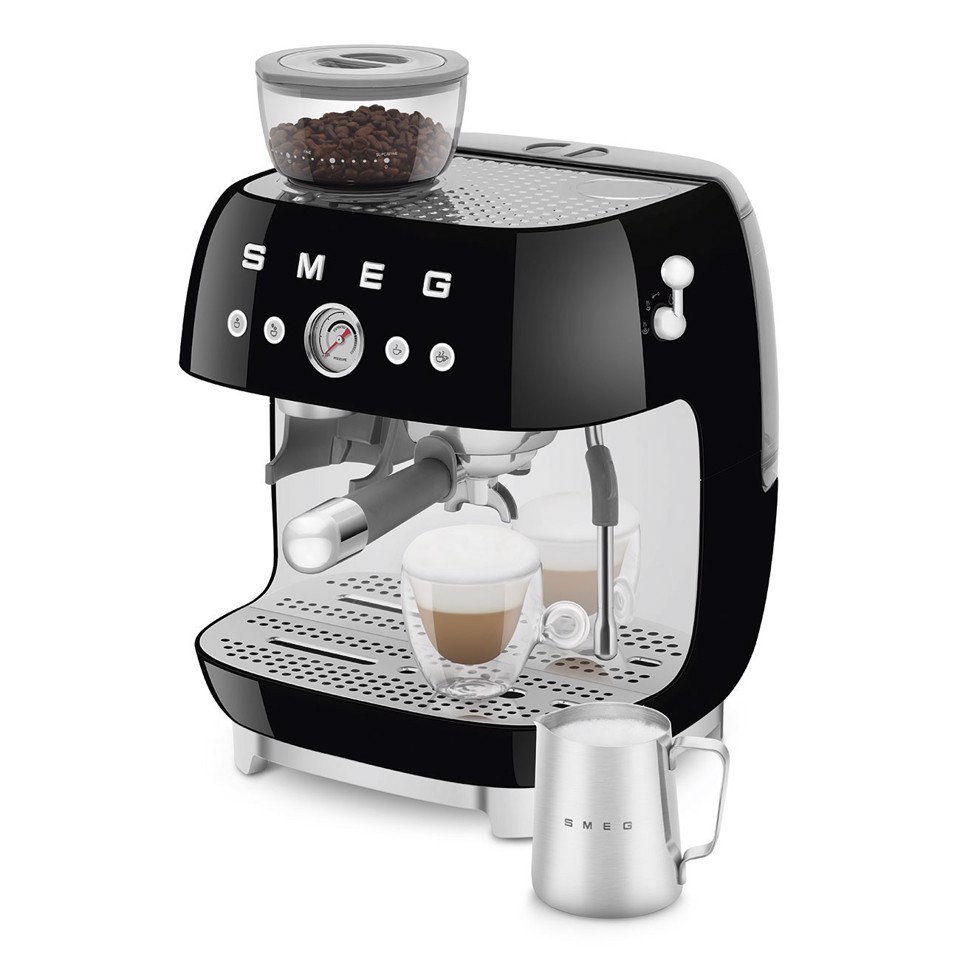 Smeg Macchina da Caffè Espresso Manuale con macinacaffè integrato 50's Style – Nero LUCIDO – EGF03BLEU