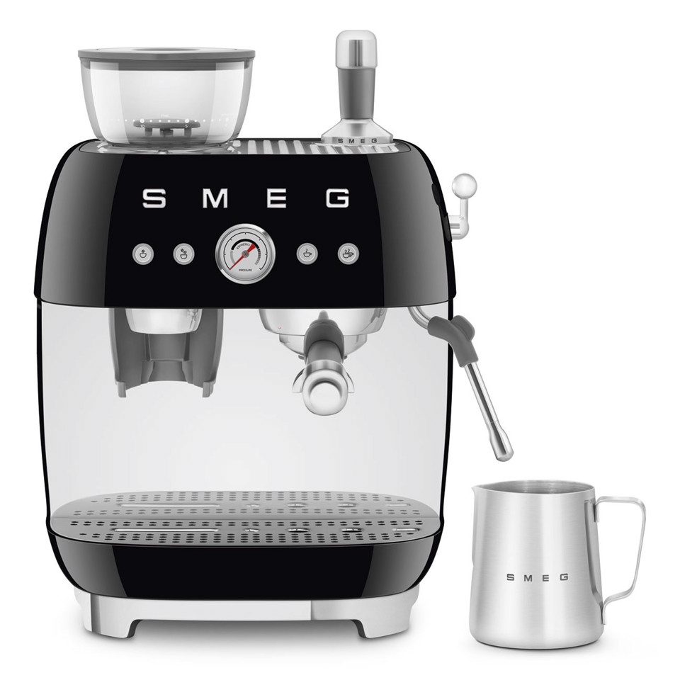 Smeg Macchina da Caffè Espresso Manuale con macinacaffè integrato 50's Style – Nero LUCIDO – EGF03BLEU