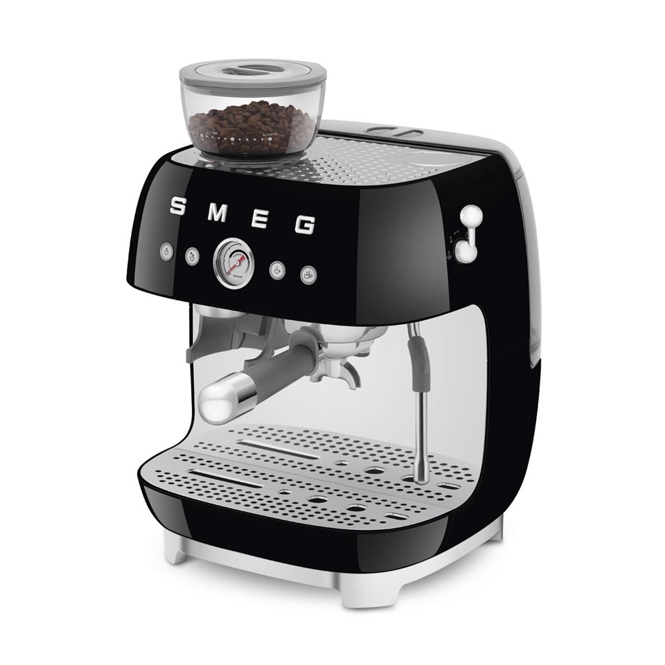 Smeg Macchina da Caffè Espresso Manuale con macinacaffè integrato 50's Style – Nero LUCIDO – EGF03BLEU