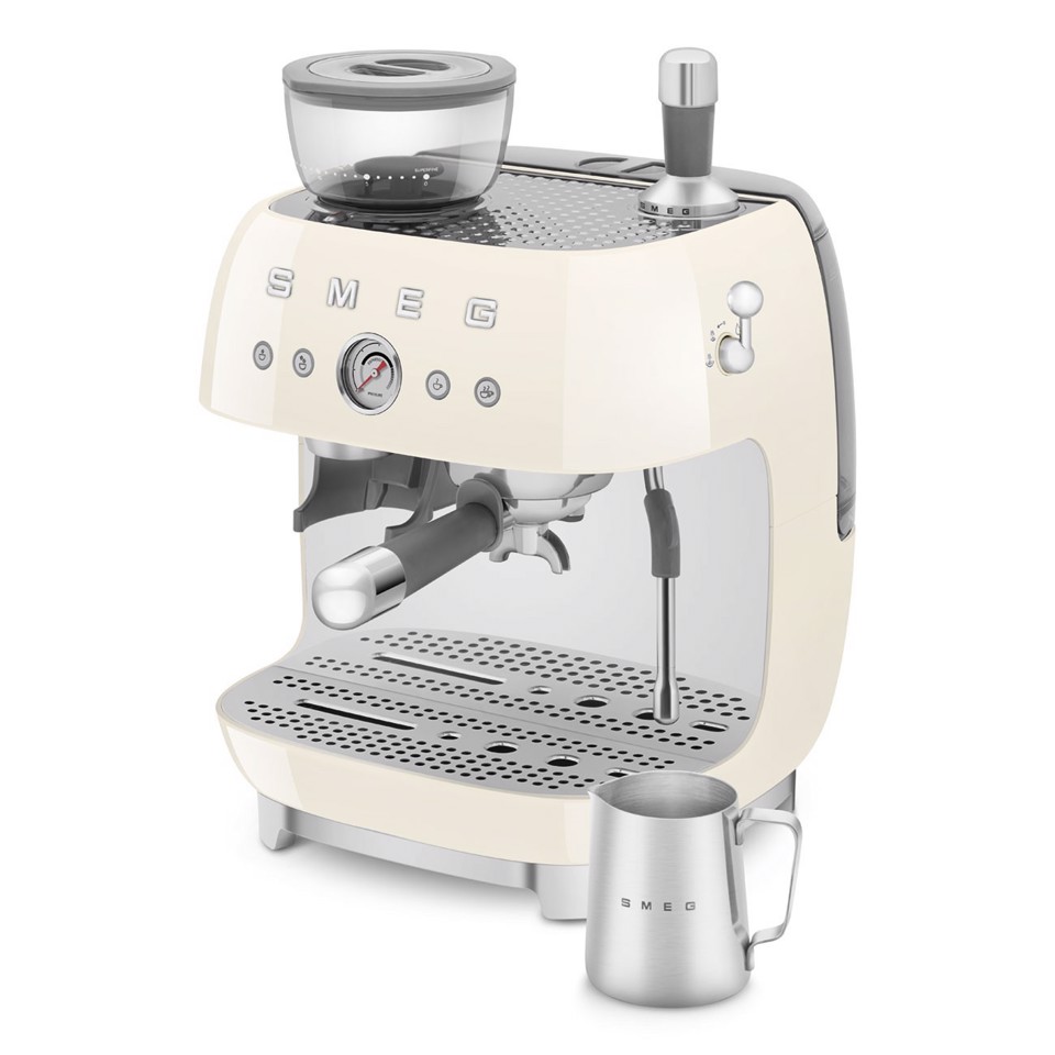 Smeg Macchina da Caffè Espresso Manuale con macinacaffè integrato 50's Style – Panna LUCIDO – EGF03CREU