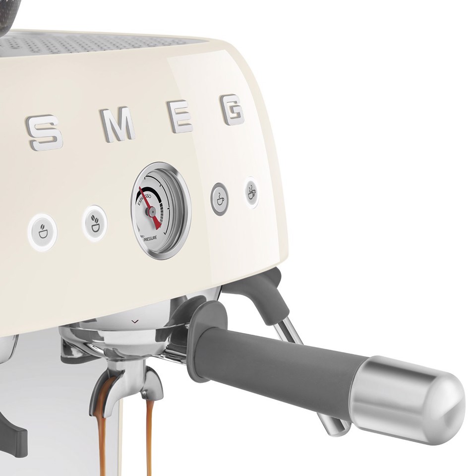Smeg Macchina da Caffè Espresso Manuale con macinacaffè integrato 50's Style – Panna LUCIDO – EGF03CREU