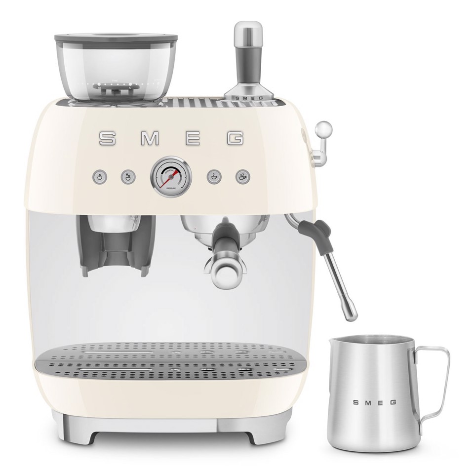 Smeg Macchina da Caffè Espresso Manuale con macinacaffè integrato 50's Style – Panna LUCIDO – EGF03CREU