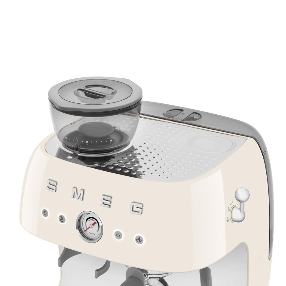 Smeg Macchina da Caffè Espresso Manuale con macinacaffè integrato 50's Style – Panna LUCIDO – EGF03CREU