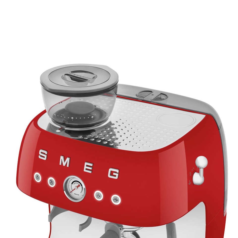 Smeg Macchina da Caffè Espresso Manuale con macinacaffè integrato 50's Style – Rosso LUCIDO – EGF03RDEU