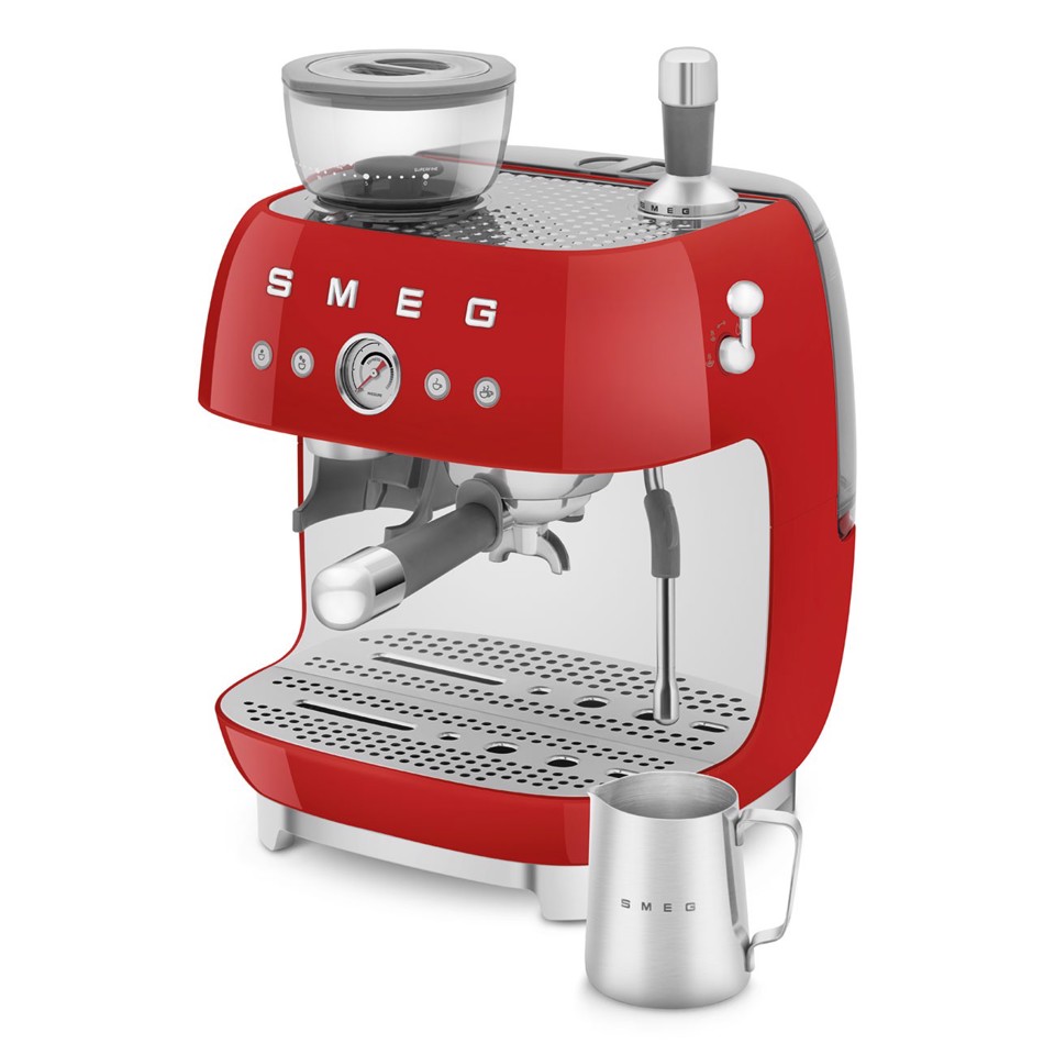 Smeg Macchina da Caffè Espresso Manuale con macinacaffè integrato 50's Style – Rosso LUCIDO – EGF03RDEU