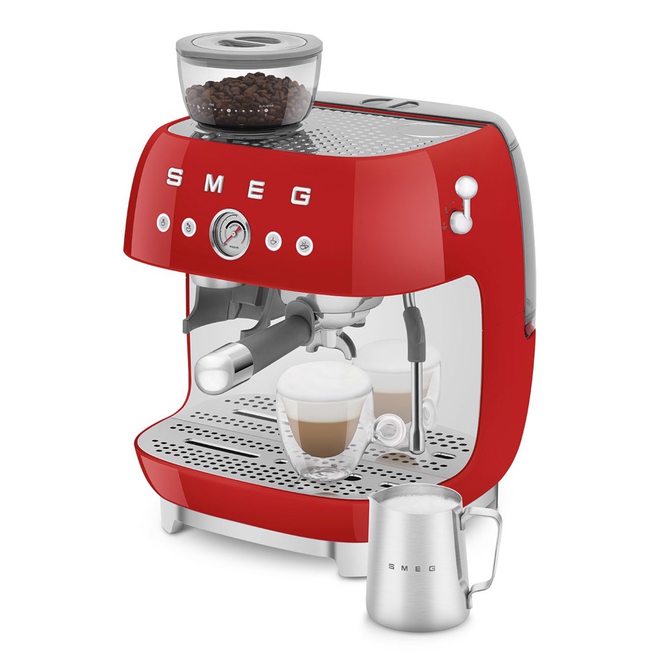 Smeg Macchina da Caffè Espresso Manuale con macinacaffè integrato 50's Style – Rosso LUCIDO – EGF03RDEU