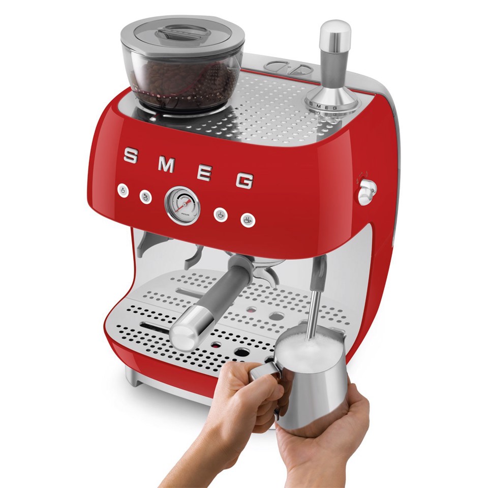 Smeg Macchina da Caffè Espresso Manuale con macinacaffè integrato 50's Style – Rosso LUCIDO – EGF03RDEU