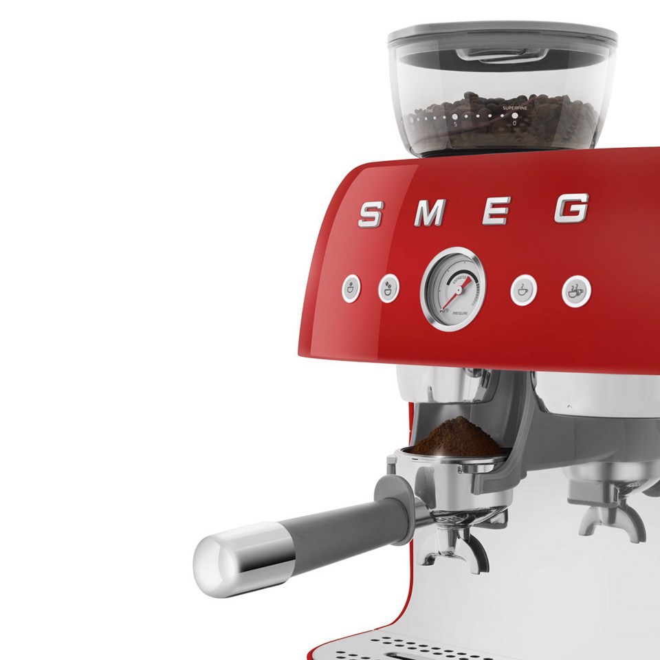 Smeg Macchina da Caffè Espresso Manuale con macinacaffè integrato 50's Style – Rosso LUCIDO – EGF03RDEU
