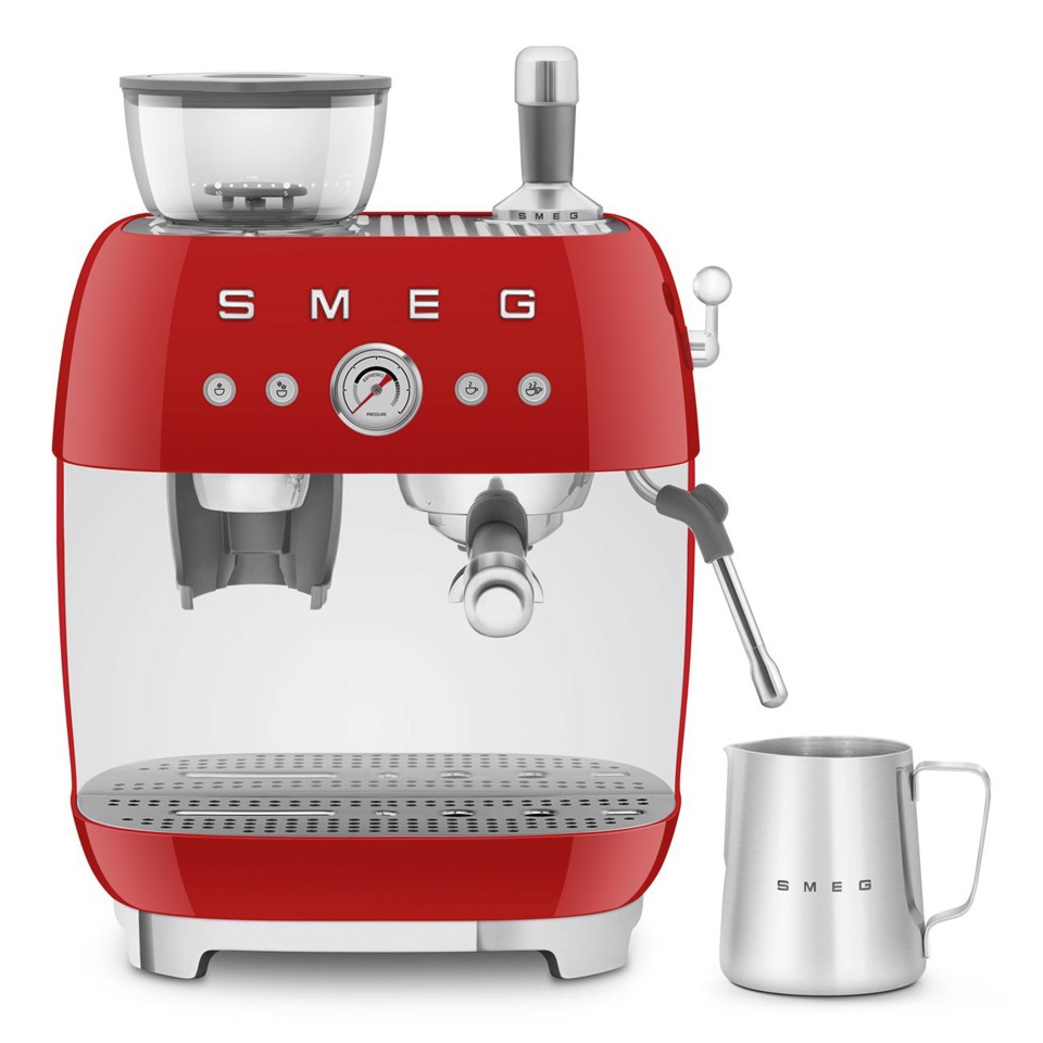 Smeg Macchina da Caffè Espresso Manuale con macinacaffè integrato 50's Style – Rosso LUCIDO – EGF03RDEU