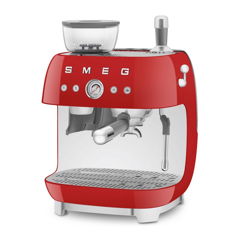 Smeg Macchina da Caffè Espresso Manuale con macinacaffè integrato 50's Style – Rosso LUCIDO – EGF03RDEU