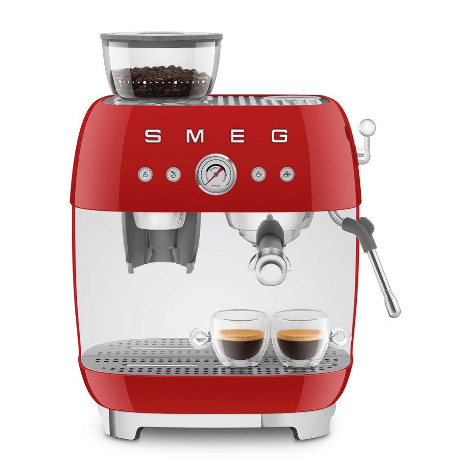 Smeg Macchina da Caffè Espresso Manuale con macinacaffè integrato 50's Style – Rosso LUCIDO – EGF03RDEU