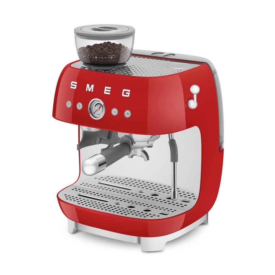 Smeg Macchina da Caffè Espresso Manuale con macinacaffè integrato 50's Style – Rosso LUCIDO – EGF03RDEU