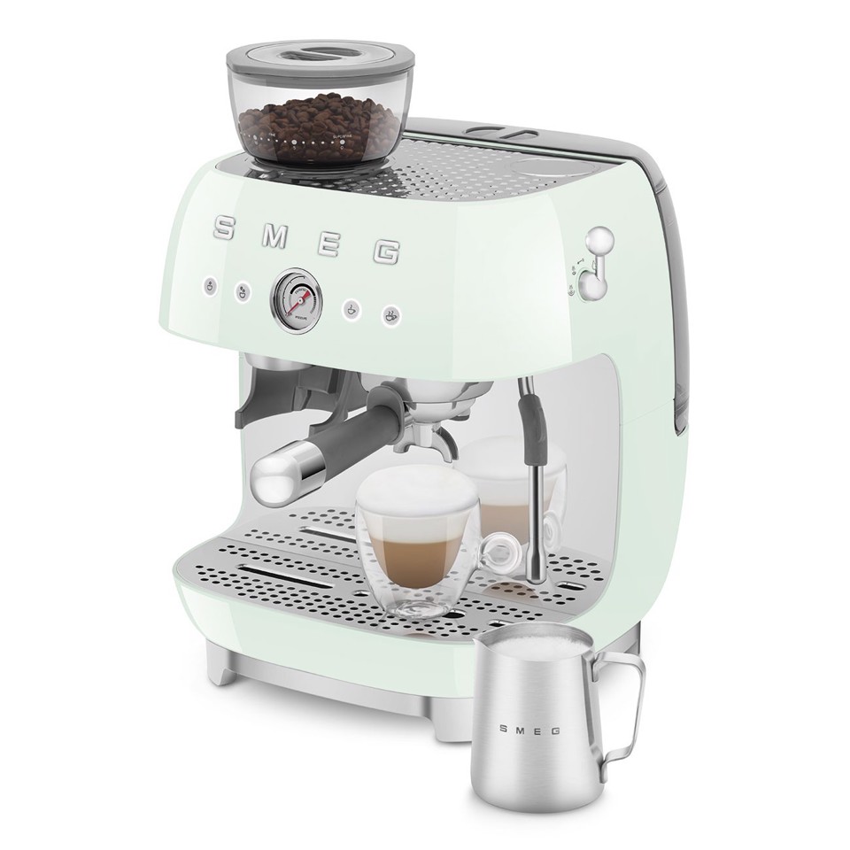 Smeg Macchina da Caffè Espresso Manuale con macinacaffè integrato 50's Style – Verde Pastello LUCIDO – EGF03PGEU