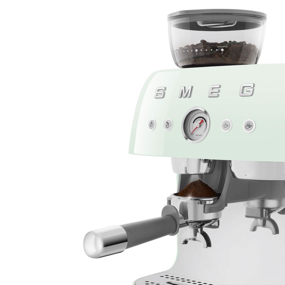 Smeg Macchina da Caffè Espresso Manuale con macinacaffè integrato 50's Style – Verde Pastello LUCIDO – EGF03PGEU