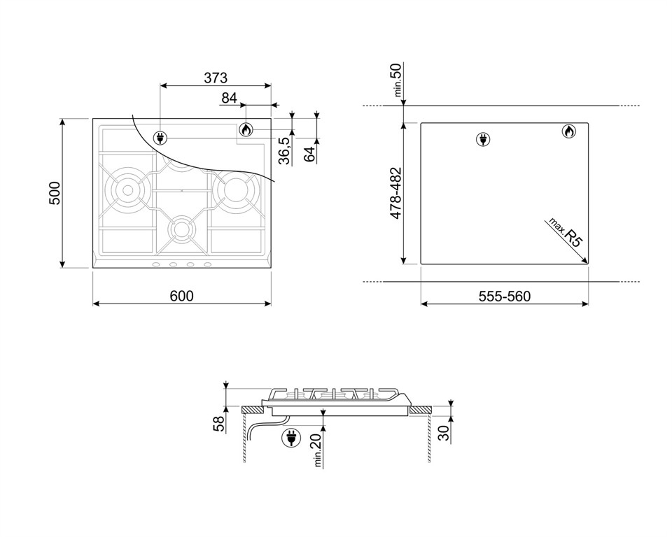 Smeg S264AV2 piano cottura Beige Da incasso Gas 4 Fornello(i)
