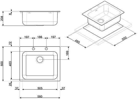 Smeg VS50P3 lavello Lavello montato su piano Rettangolare Acciaio inossidabile