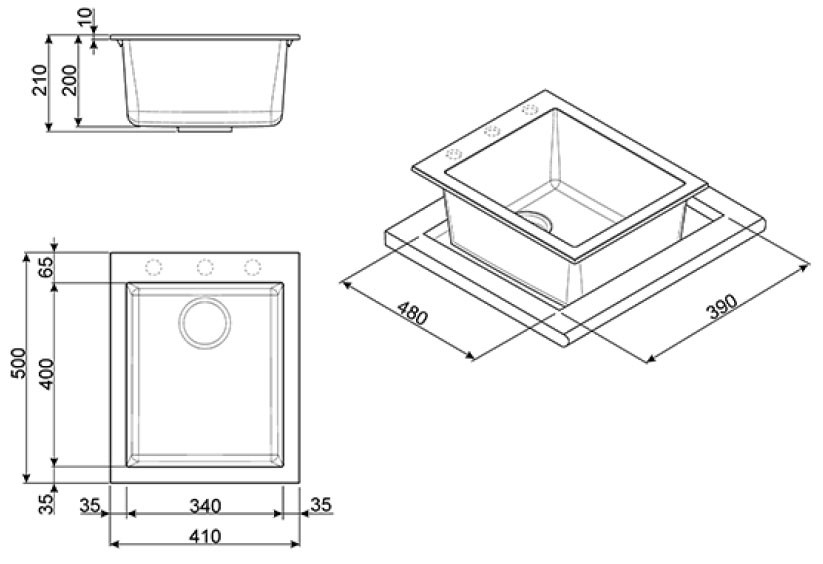 Smeg VZ40B lavello Sintetico