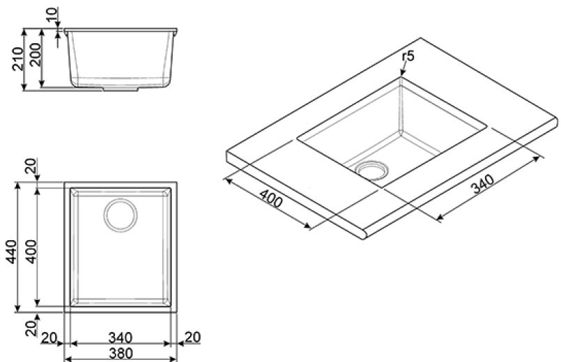 Smeg VZUM40N lavello Sintetico