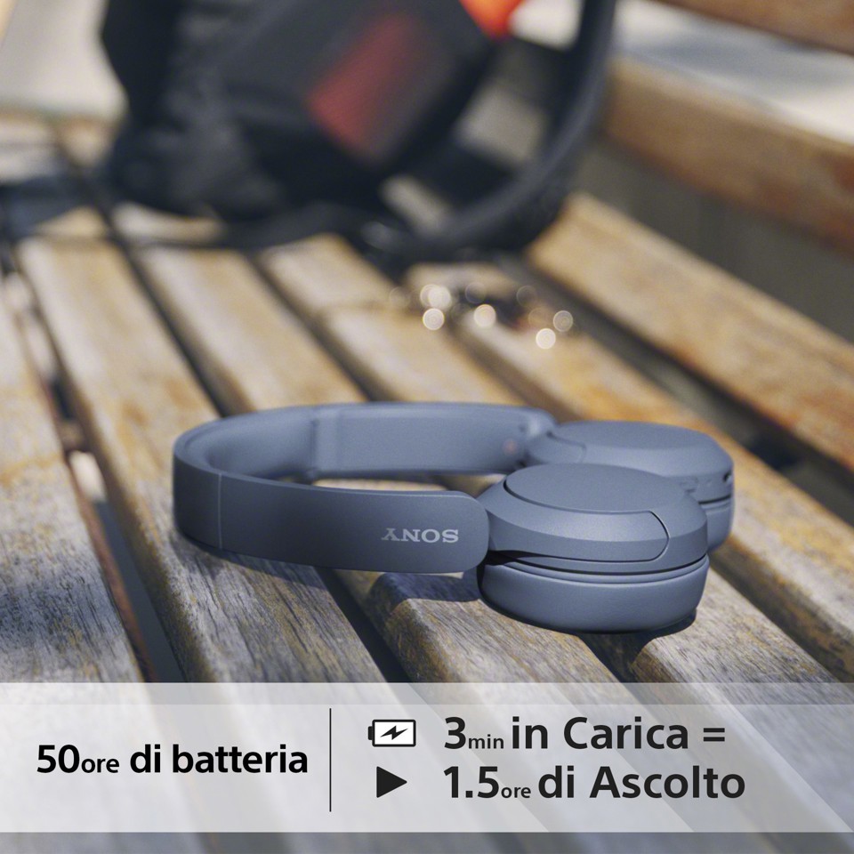 Sony Cuffie Bluetooth wireless WH-CH520 - Durata della batteria fino a 50 ore con ricarica rapida, stile on-ear - Blu