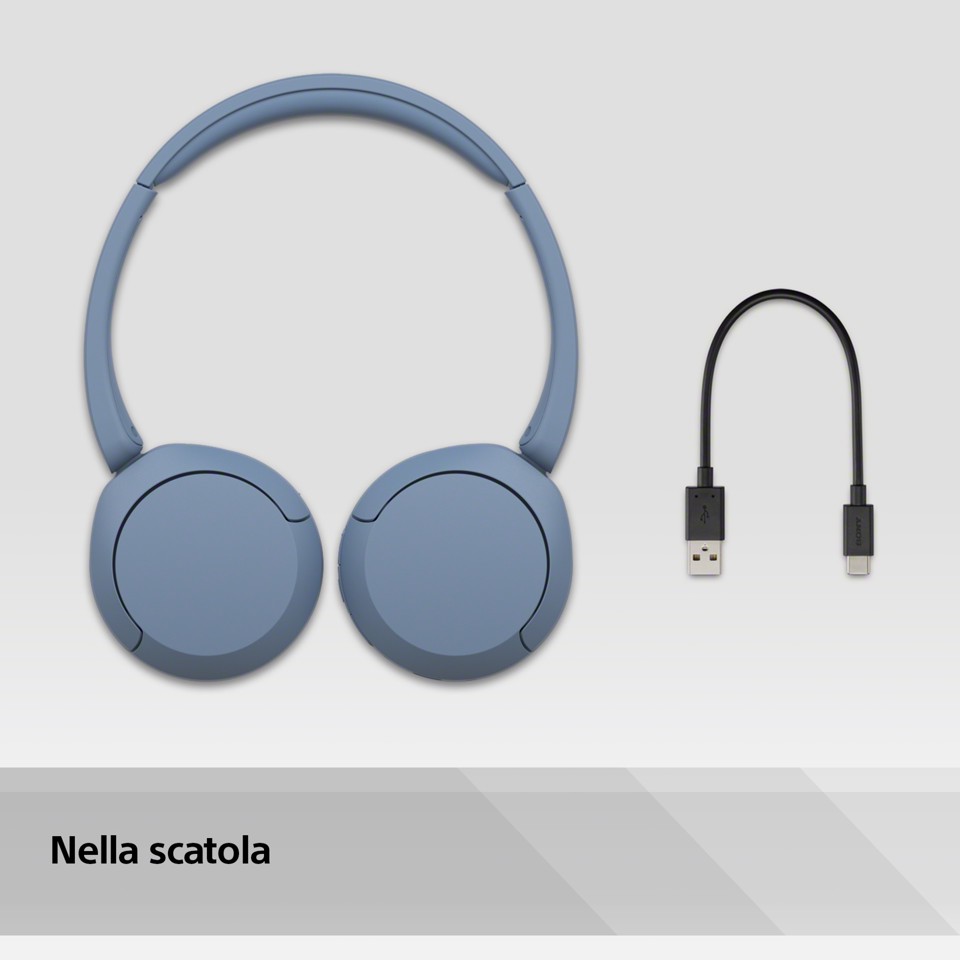 Sony Cuffie Bluetooth wireless WH-CH520 - Durata della batteria fino a 50 ore con ricarica rapida, stile on-ear - Blu