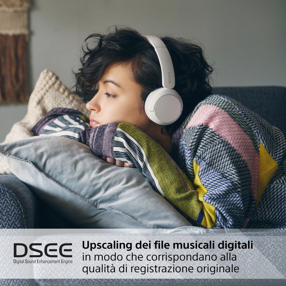 Sony Cuffie Bluetooth wireless WH-CH520 - Durata della batteria fino a 50 ore con ricarica rapida, stile on-ear - Bianco