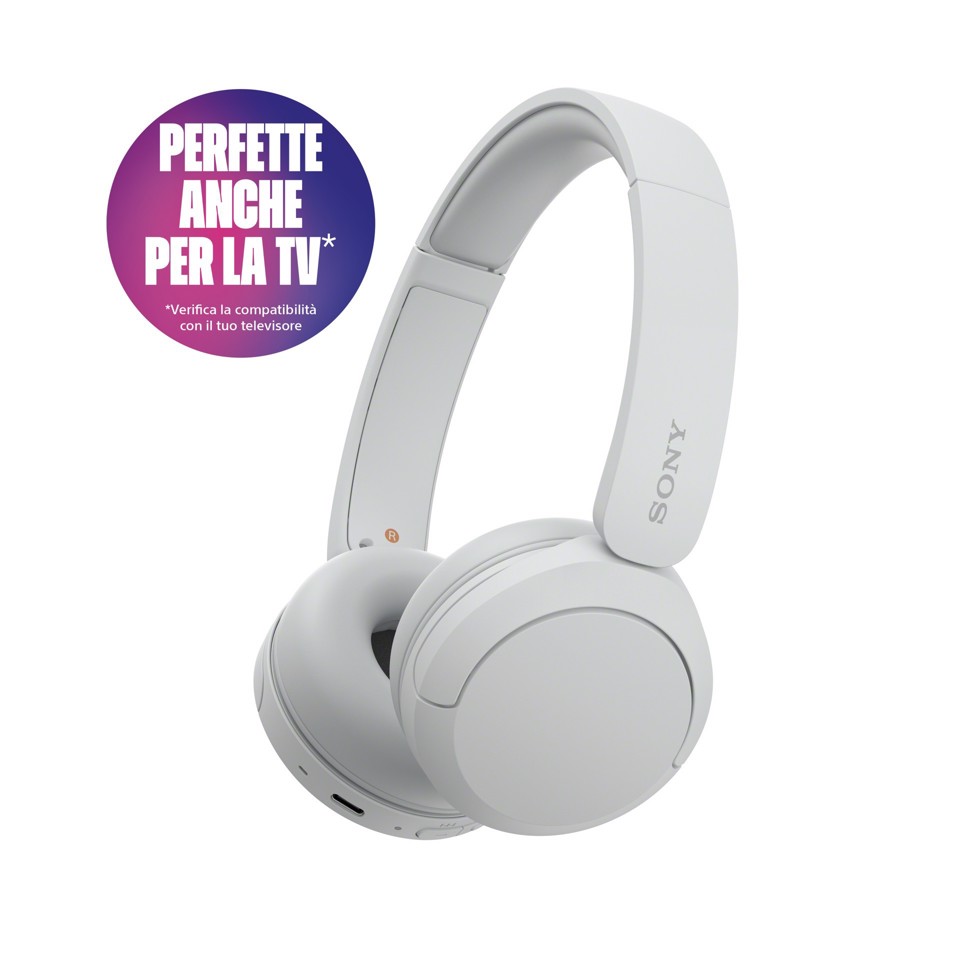 Sony Cuffie Bluetooth wireless WH-CH520 - Durata della batteria fino a 50 ore con ricarica rapida, stile on-ear - Bianco