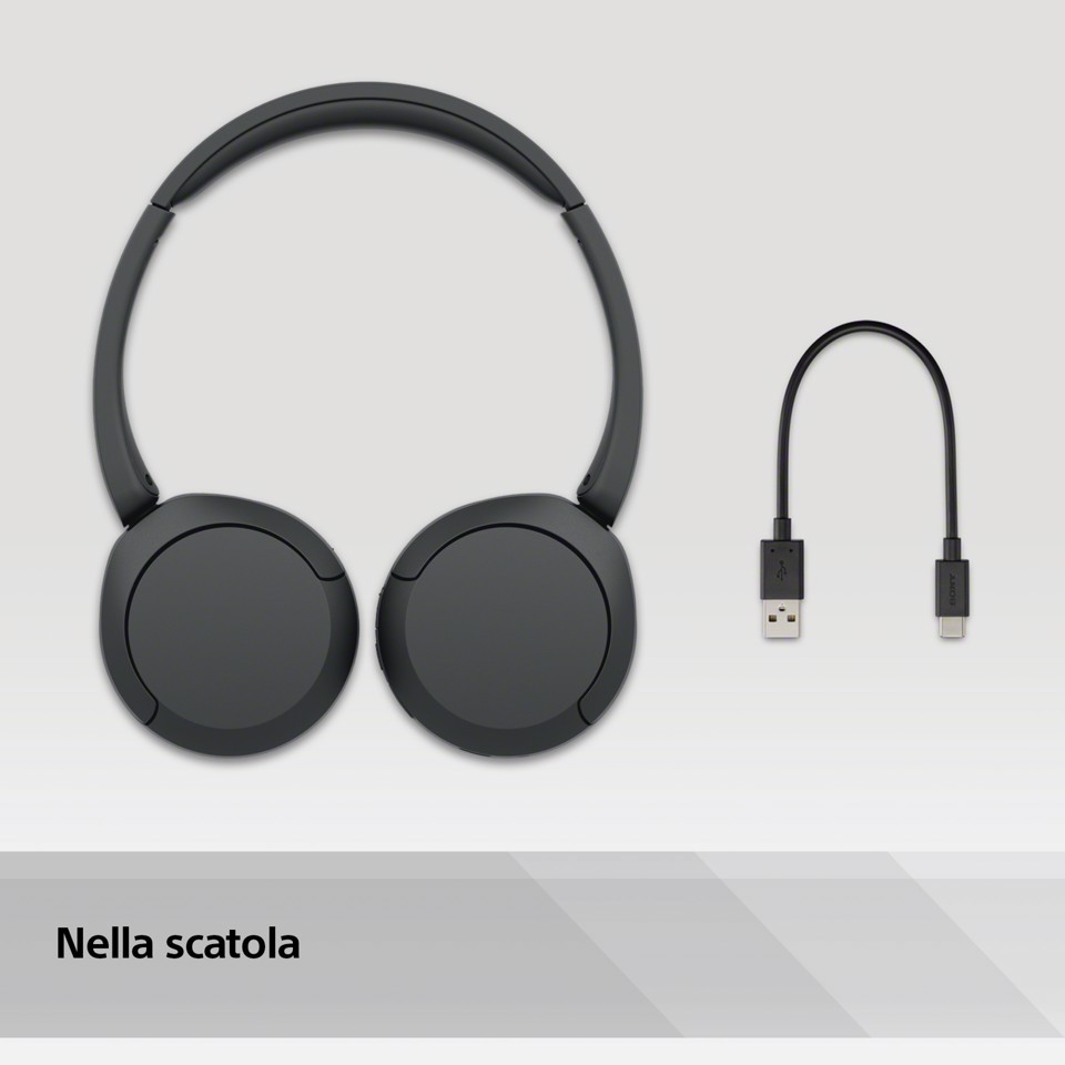 Sony Cuffie Bluetooth wireless WH-CH520 - Durata della batteria fino a 50 ore con ricarica rapida, stile on-ear - Nero