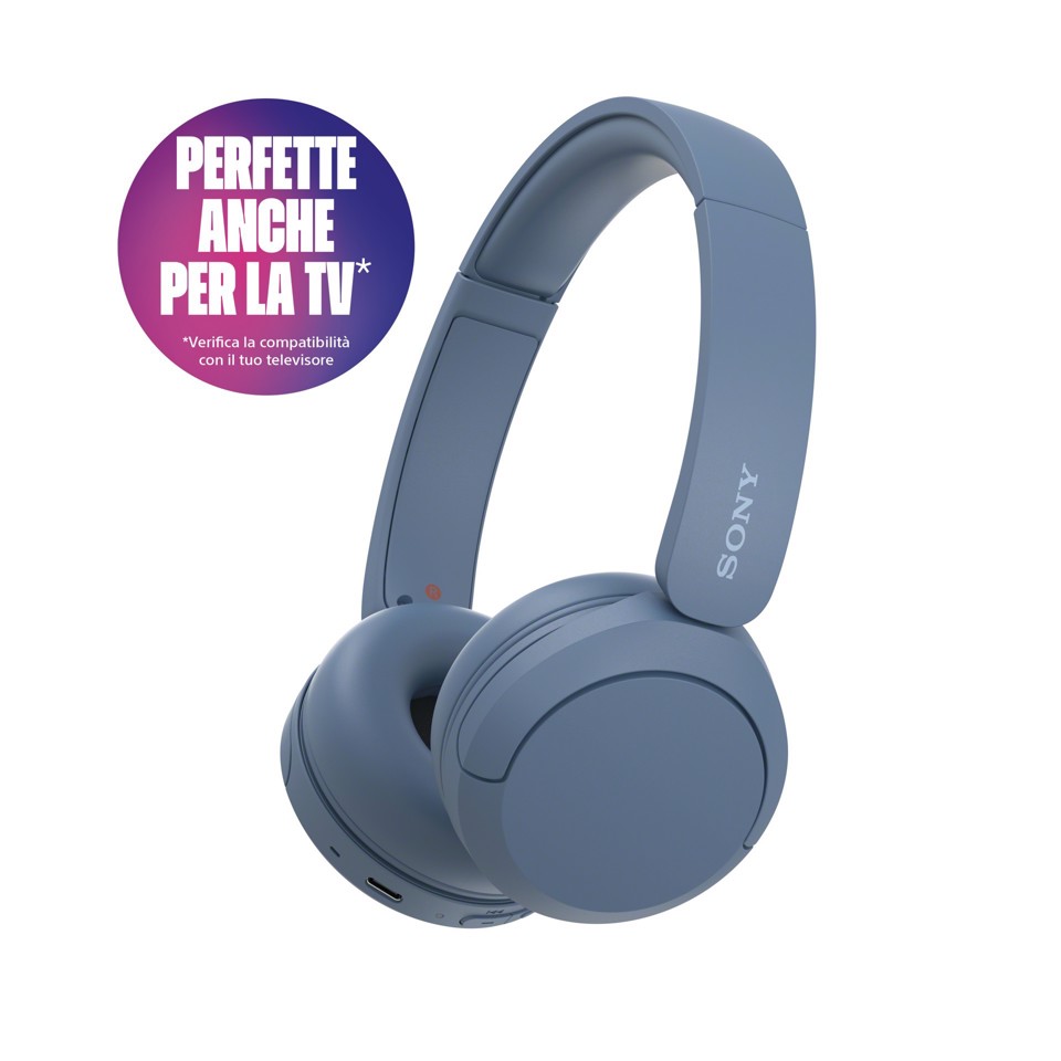 Sony Cuffie Bluetooth wireless WH-CH520 - Durata della batteria fino a 50 ore con ricarica rapida, stile on-ear - Blu