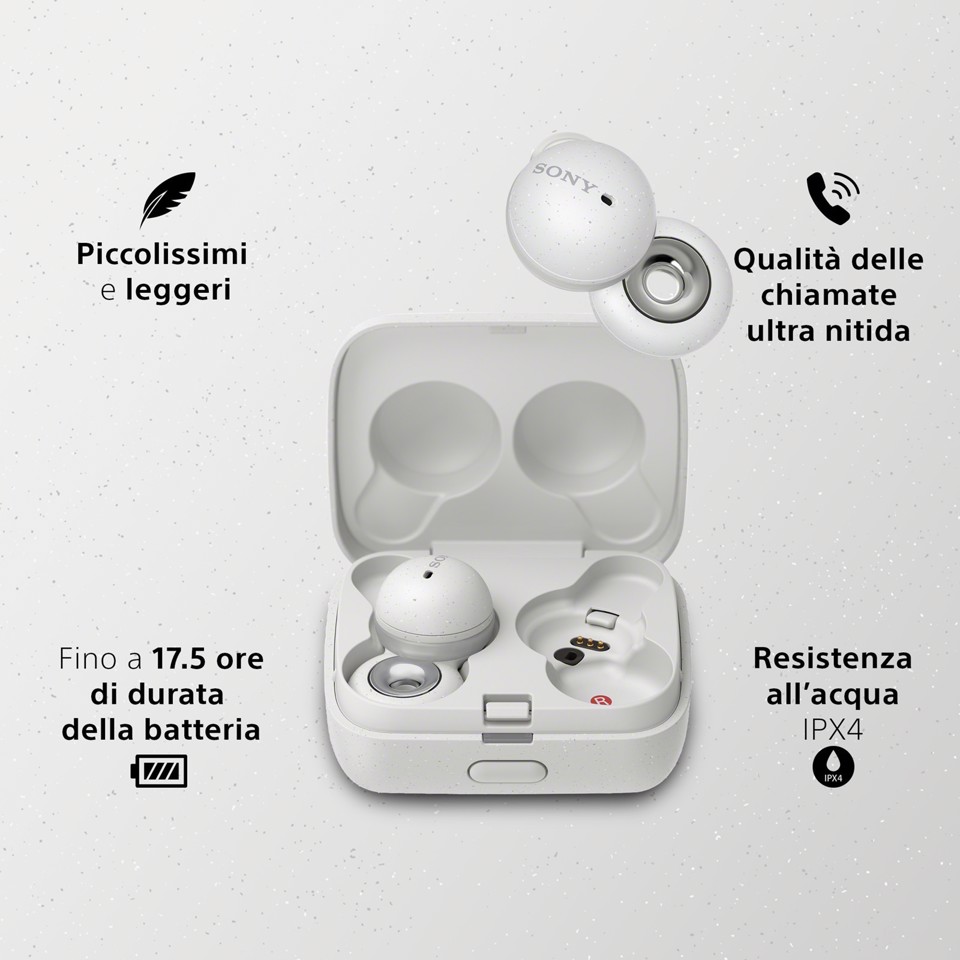 Sony Cuffie LinkBuds True Wireless - Connessione Bluetooth® multipoint* - Batteria fino a 17,5h - Ottimizzate per Alexa e Google Assistant - Microfono integrato per le chiamate - Bianco