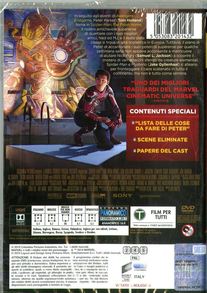 Sony Pictures Spider-Man. Far from Home DVD 2D Inglese, ESP, ITA, Russo