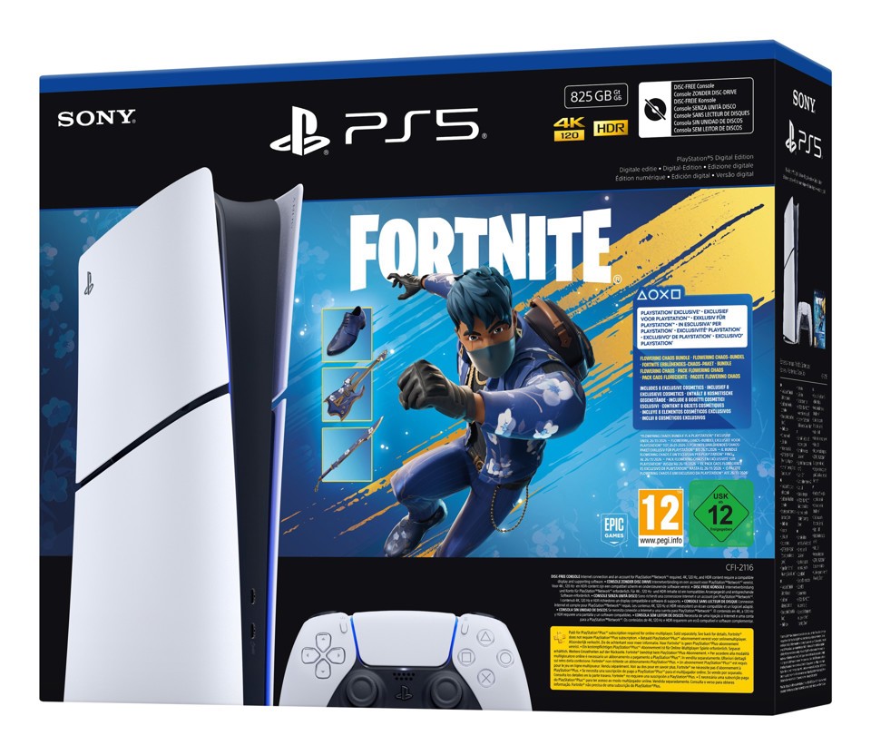 Sony PlayStation 5 Digital Edition - Fortnite Flowering Chaos Bundle 825 GB Wi-Fi Nero, Bianco