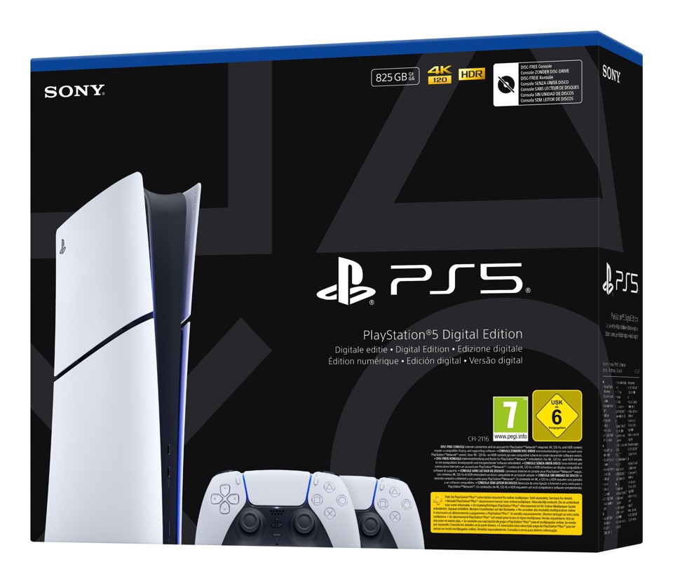 Sony Playstation 5 Slim Digital mit 2 Ctrl 825 GB Wi-Fi Nero, Bianco