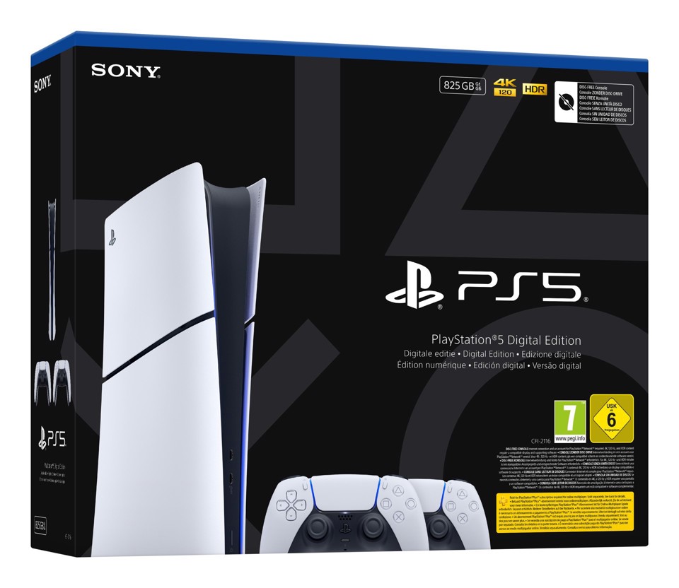 Sony Playstation 5 Slim Digital mit 2 Ctrl 825 GB Wi-Fi Nero, Bianco