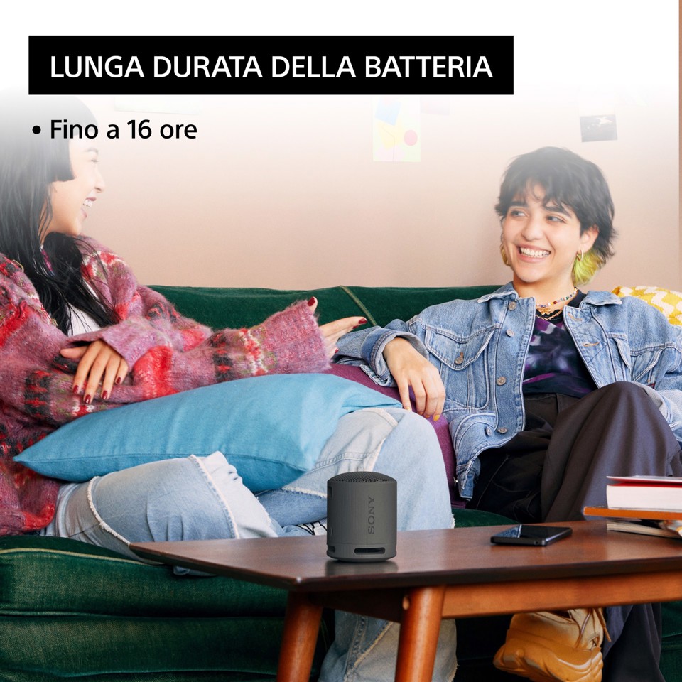 Sony SRS-XB100 - Speaker Wireless Bluetooth, portatile, leggero, compatto, da esterno, da viaggio, resistente IP67 impermeabile e antipolvere, batteria da 16 ore, cinturino versatile, chiamate in vivavoce - Nero