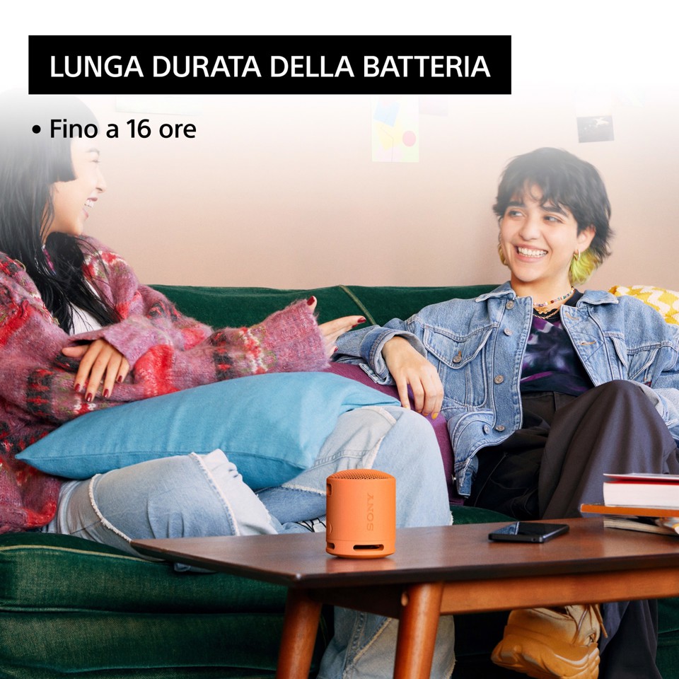 Sony SRS-XB100 - Speaker Wireless Bluetooth, portatile, leggero, compatto, da esterno, da viaggio, resistente IP67 impermeabile e antipolvere, batteria da 16 ore, cinturino versatile, chiamate in vivavoce – Arancio
