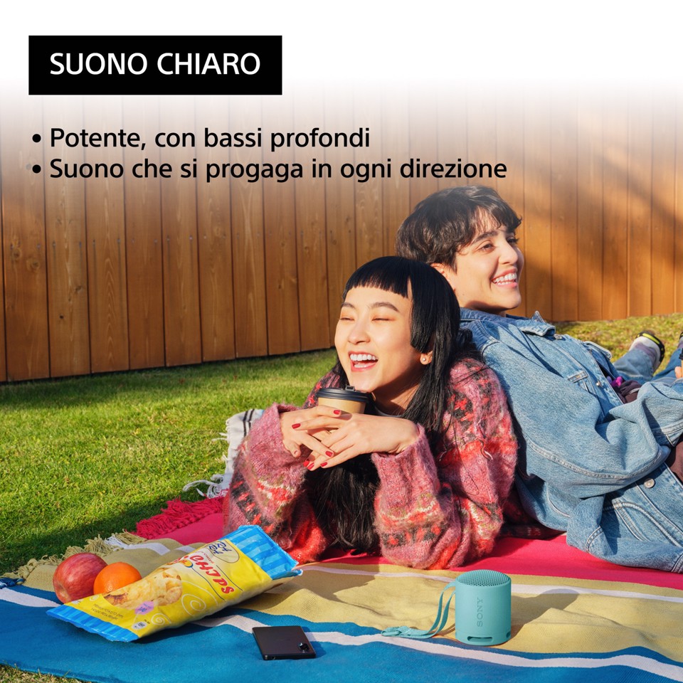 Sony SRS-XB100 - Speaker Wireless Bluetooth, portatile, leggero, compatto, da esterno, da viaggio, resistente IP67 impermeabile e antipolvere, batteria da 16 ore, cinturino versatile, chiamate in vivavoce - Blu
