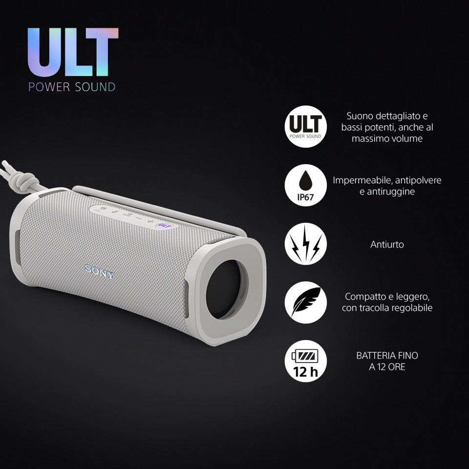 Sony ULT FIELD 1 - Speaker portatile wireless Bluetooth con ULT POWER SOUND, bassi potenti, IP67, impermeabile, antipolvere, antiurto, batteria da 12 ore, qualità chiamata chiara, anche da esterno, viaggio