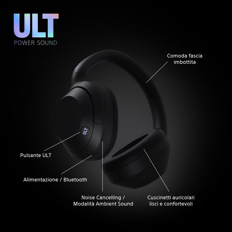 Sony ULT WEAR - Cuffie Bluetooth Wireless con ULT POWER SOUND, bassi profondi, Noise Cancelling, ottima qualità delle chiamate, durata della batteria fino a 30 ore, IOS e Android