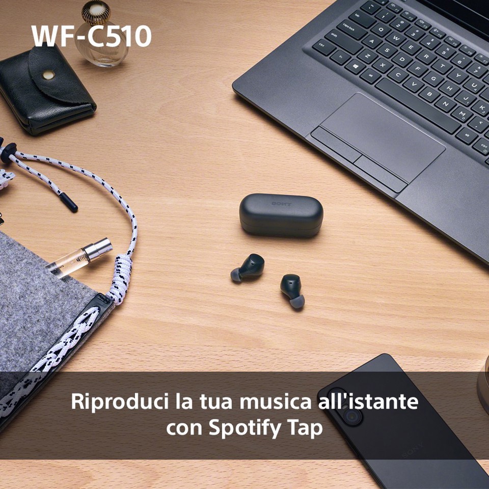 Sony WF-C510 | Cuffie True Wireless - Suono di alta qualità, Equalizzatore personalizzabile, Design Confortevole, Batteria da 22 ore, Ricarica Rapida, Connessione Multipoint Bluetooth, Ambient Sound Mode, Spotify Tap, Classificazione IPX4 - Nero