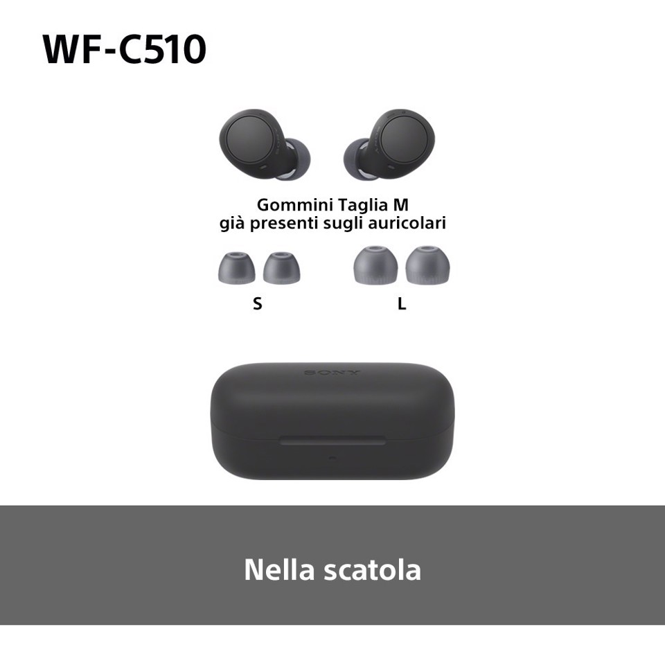 Sony WF-C510 | Cuffie True Wireless - Suono di alta qualità, Equalizzatore personalizzabile, Design Confortevole, Batteria da 22 ore, Ricarica Rapida, Connessione Multipoint Bluetooth, Ambient Sound Mode, Spotify Tap, Classificazione IPX4 - Nero