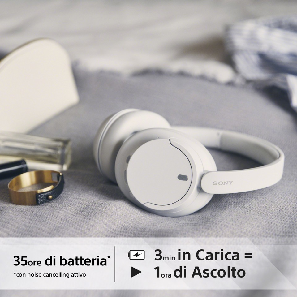 Sony WH-CH720N Cuffie Bluetooth wireless con cancellazione del rumore - Durata della batteria fino a 35 ore e ricarica rapida - Bianco