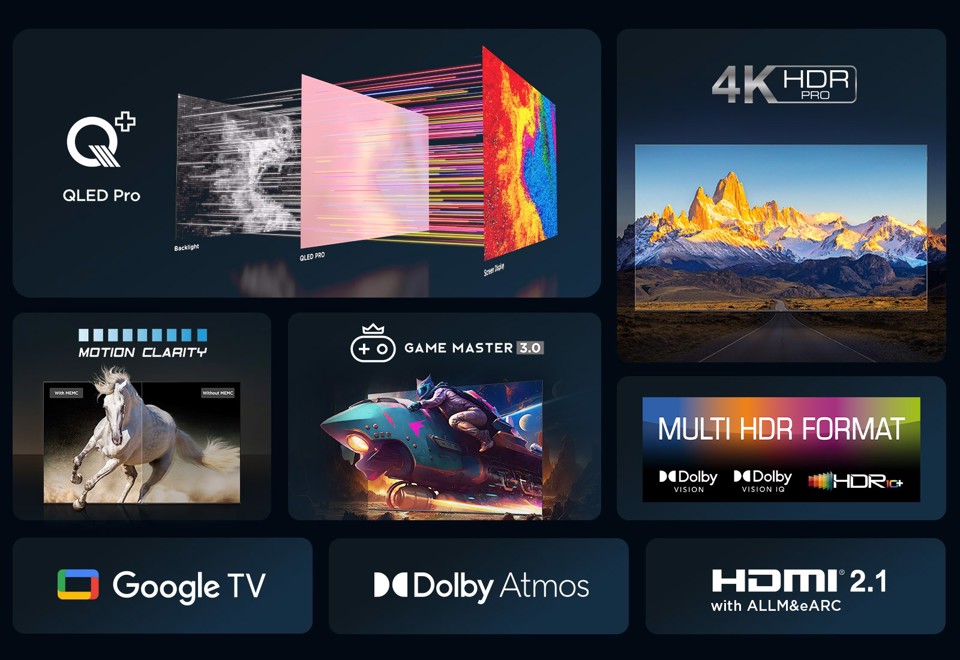 TCL C65 Series Serie C6 Smart TV QLED 4K 43" 43C655, Dolby Vision, Dolby Atmos, Google TV