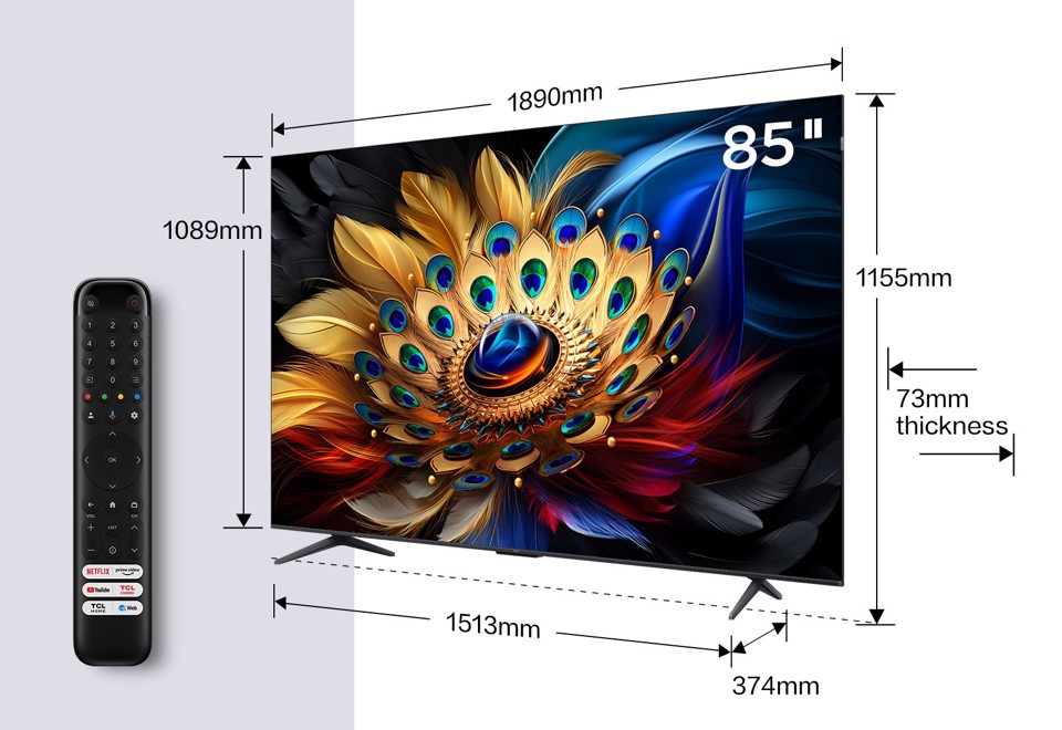 TCL C65 Series Serie C6 Smart TV QLED 4K 85" 85C655, audio Onkyo con subwoofer, Dolby Vision - Atmos, Google TV