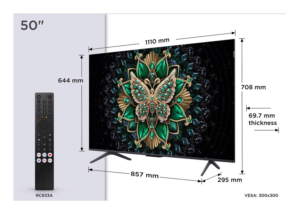 TCL C69 Serie C69K Smart TV QD-MiniLED 4K 50" 50C69K, 144Hz, audio Onkyo 2.1, Dolby Vision IQ & Atmos, Google TV
