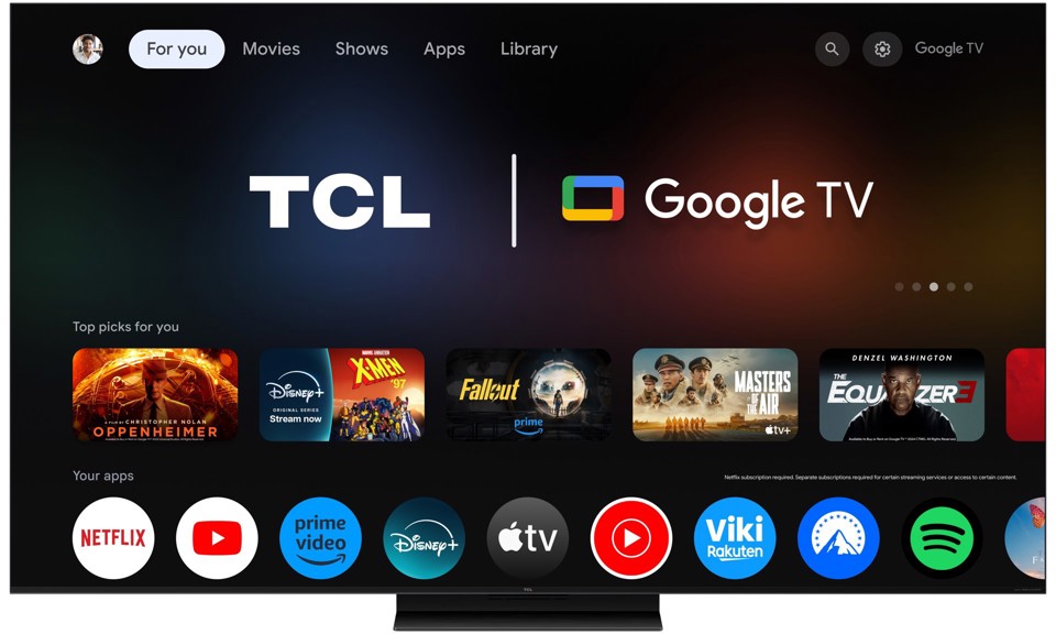 TCL C8L TV 55C8L SQD Mini LED da 55", 4K HDR, 3000 nit, 1.008 zone di dimming, Google TV, 144Hz, Dolby Vision & Atmos, Audio Bang & Olufsen