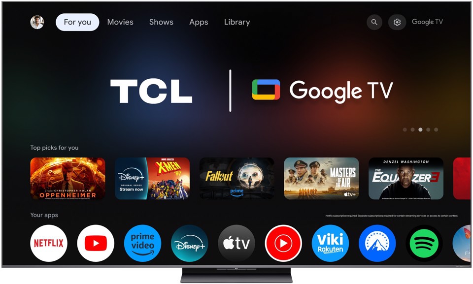 TCL C8L TV 65C8L SQD Mini LED da 65", 4K HDR, 5000 nit, 2.040 zone di dimming, Google TV, 144Hz, Dolby Vision & Atmos, Audio Bang & Olufsen