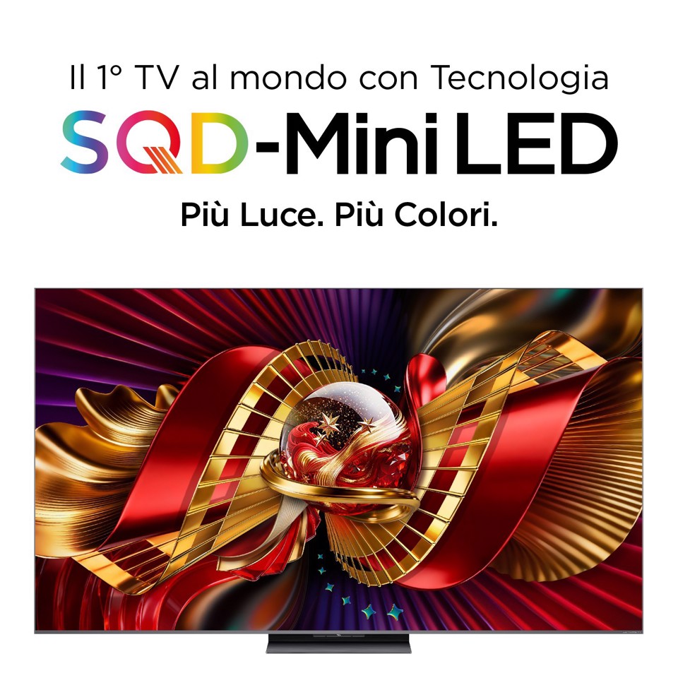 TCL C8L TV 75C8L SQD Mini LED da 75", 4K HDR, 5500 nit, 2.584 zone di dimming, Google TV, 144Hz, Dolby Vision & Atmos, Audio Bang & Olufsen